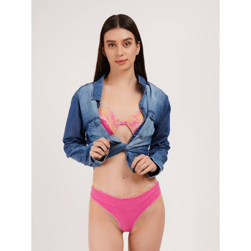 Curwish Enchantress Lacy Wonders Multicolour Thong Black and Pink (Pack of 2) (S)