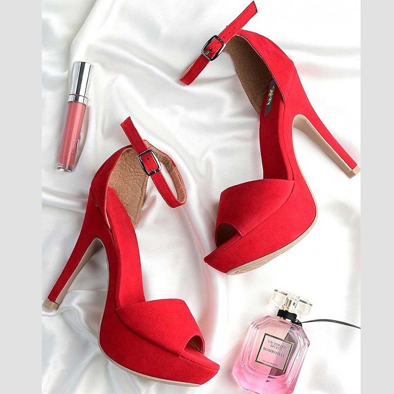 Open toe cheap red heels