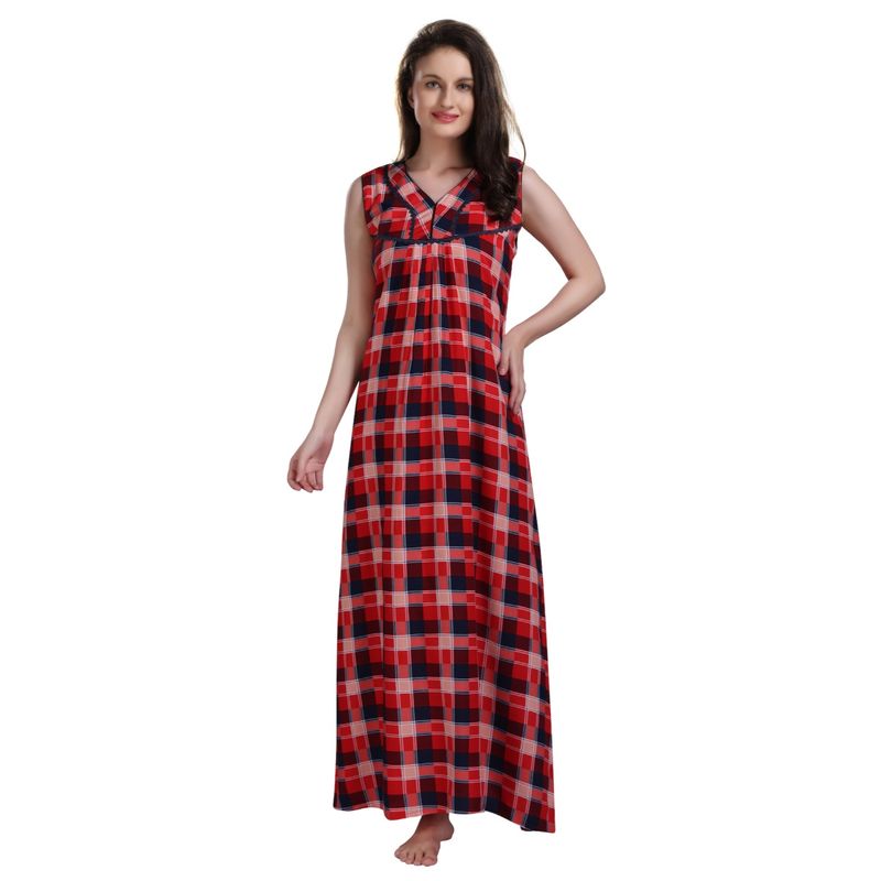 PIU Womens Rayon Cotton Sleeveless Nighty Red (M)