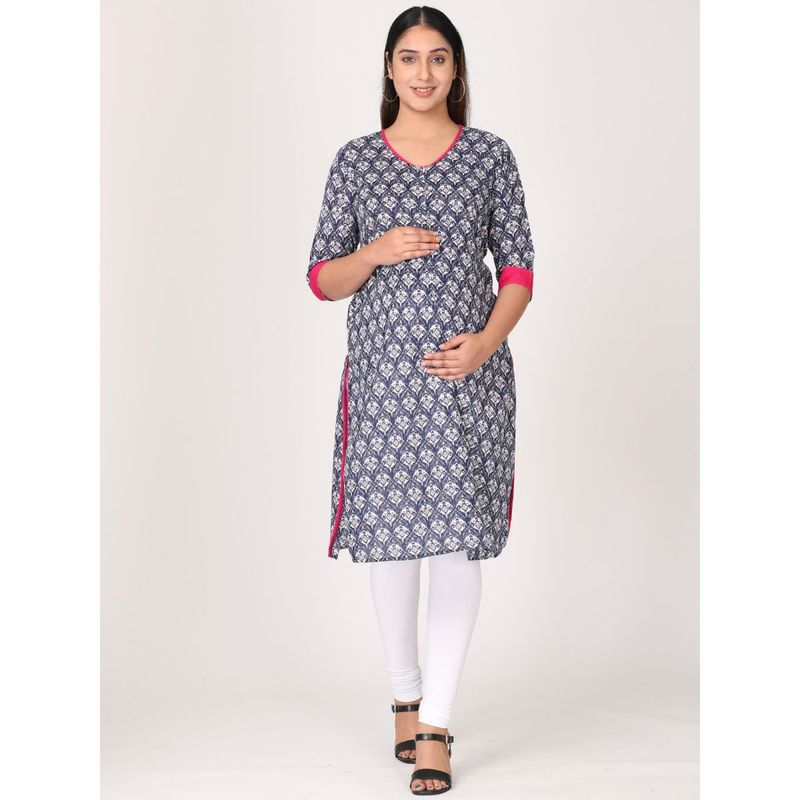 Morph Maternity Feeding Kurta With Vertical Nursing Navy Blue Buy
