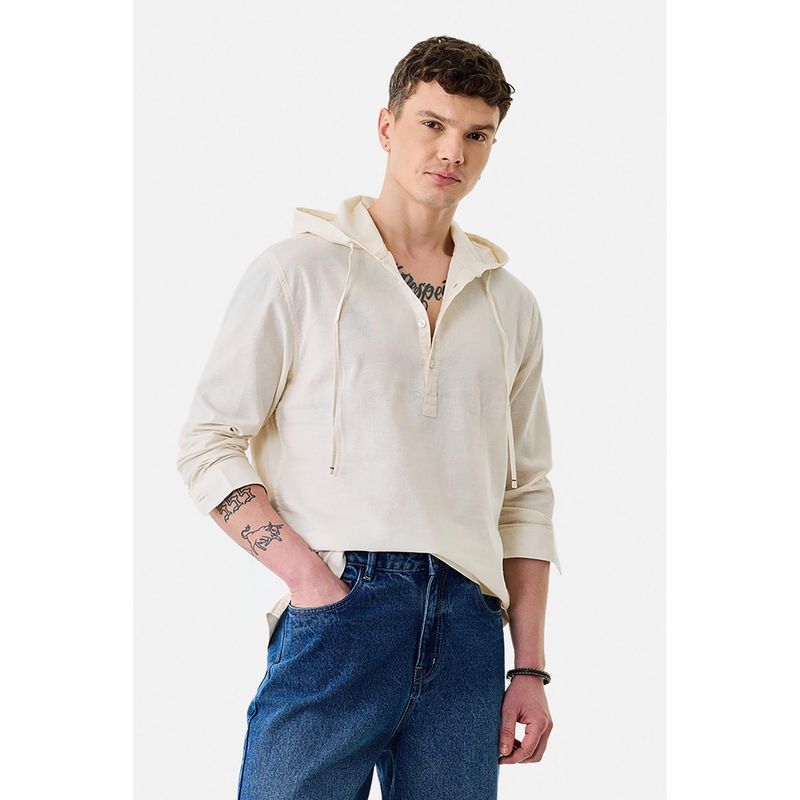 Snitch Cream Solid Full Sleeves Regular Casual Shirt for Men (XL)