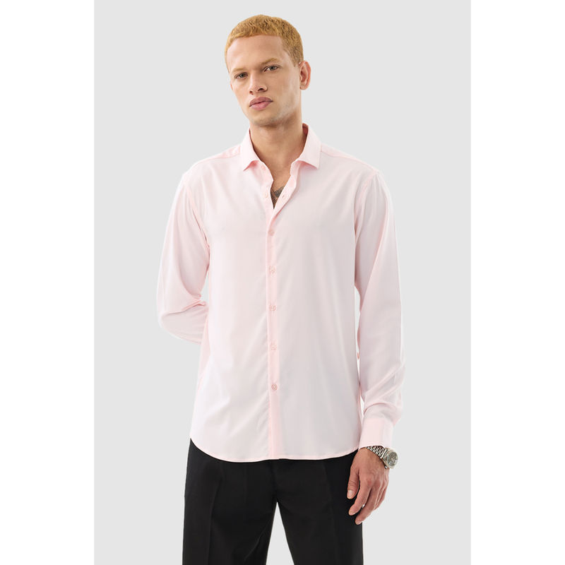 Snitch Pastel Pink Solid Full Sleeves Slim Formal Shirt (XL)