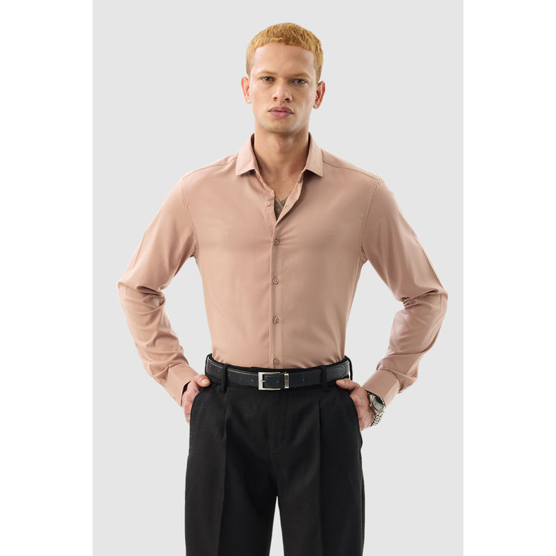 Snitch Light Pink Solid Full Sleeves Slim Formal Shirt (M)