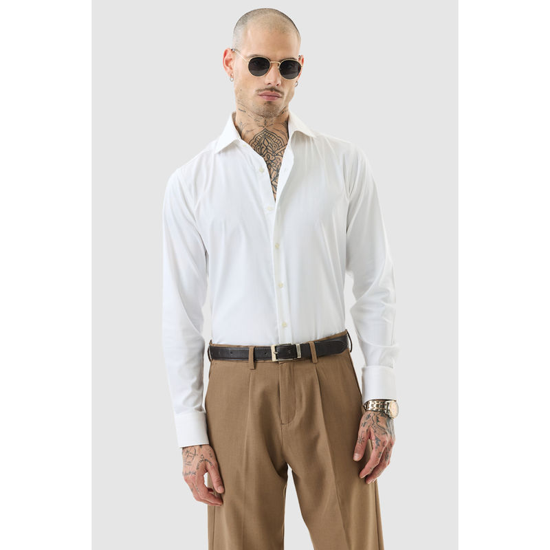 Snitch White Solid Full Sleeves Slim Formal Shirt (2XL)
