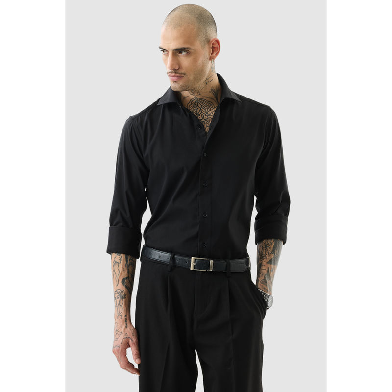 Snitch Black Solid Full Sleeves Slim Formal Shirt (M)