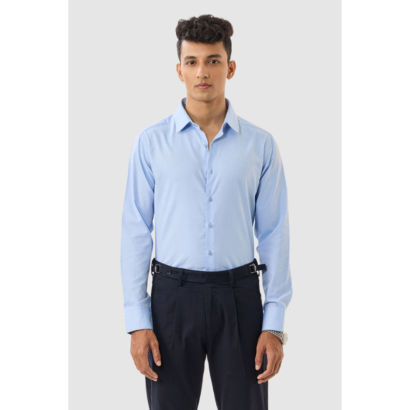 Snitch Light Blue Textured Full Sleeves Slim Formal Shirt (XL)