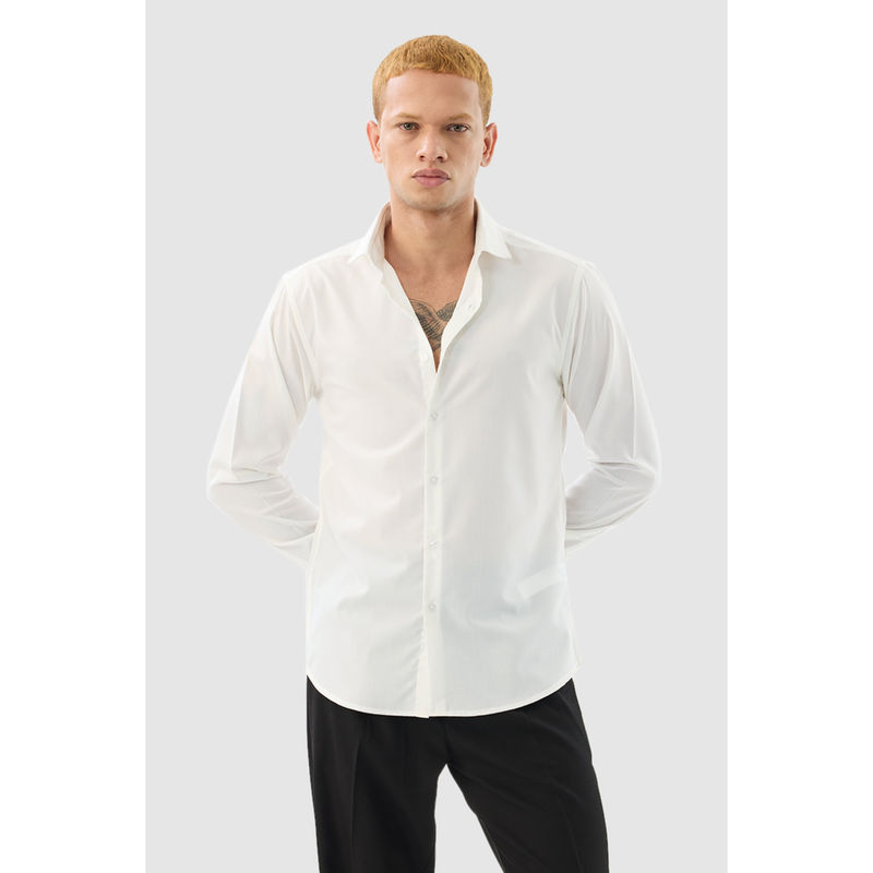 Snitch White Solid Full Sleeves Slim Formal Shirt (M)