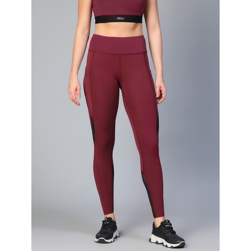 Athlisis Women Maroon Ankle Fitted Gym Tights (M)