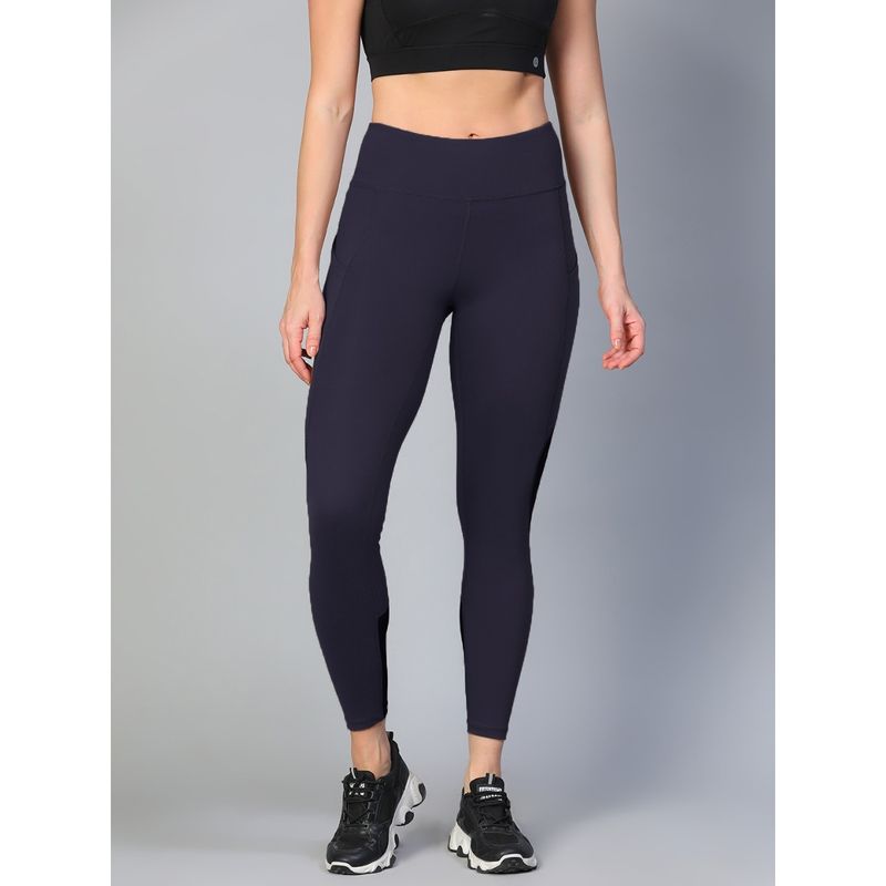 Athlisis Women Navy Blue Ankle Fitted Gym Tights (L)