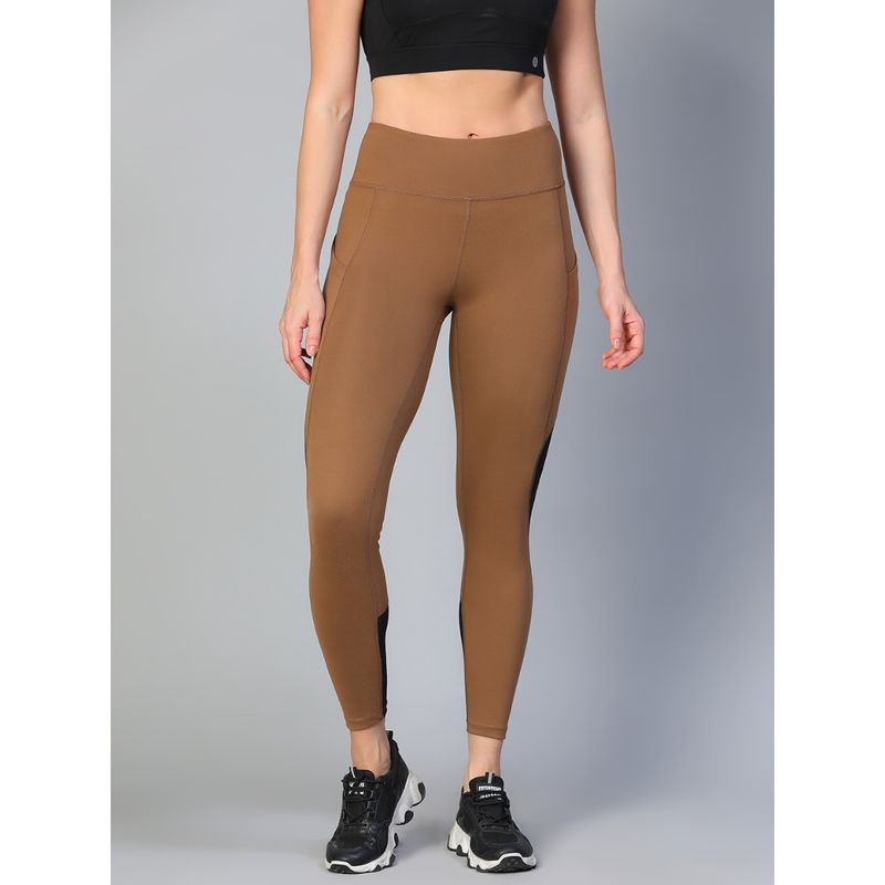 Athlisis Women Khaki Ankle Fitted Gym Tights (M)