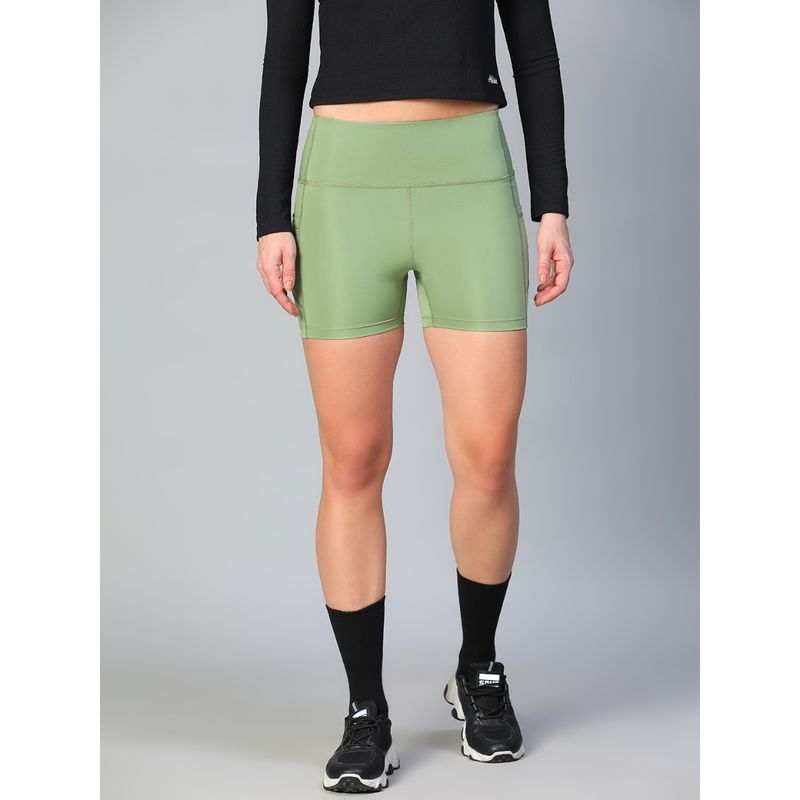 Athlisis Women Green Solid Skinny Fit Sports Shorts (28)