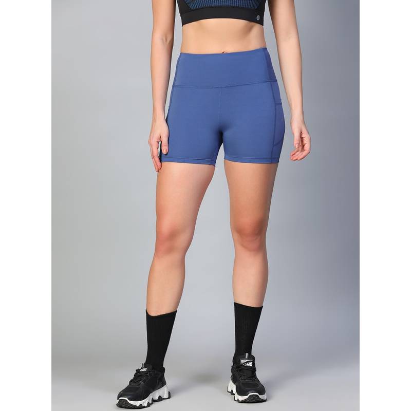Athlisis Women Blue Solid Skinny Fit Sports Shorts (28)