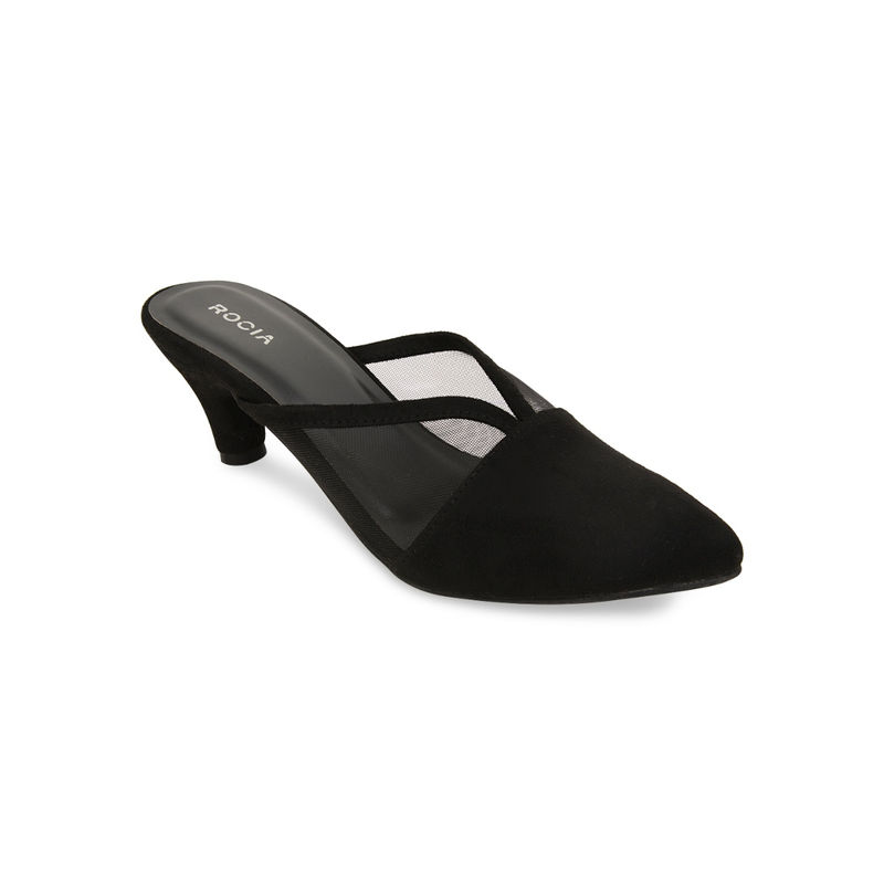 ROCIA By Regal Black Women Solid Kitten Heel Mules (EURO 39)