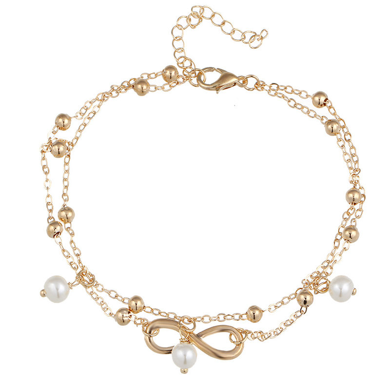 OOMPH Gold Tone Multi Layer Pearl & Charm Bohemian Anklet
