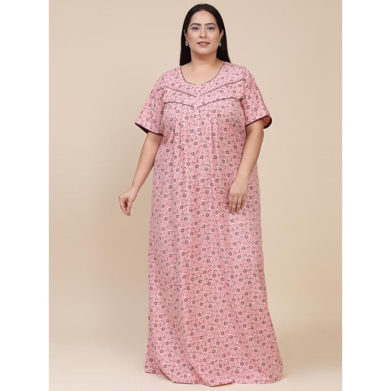 Sweet Dreams Floral Pattern Womens Short Sleeves Regular Length Nighty Pink (M)