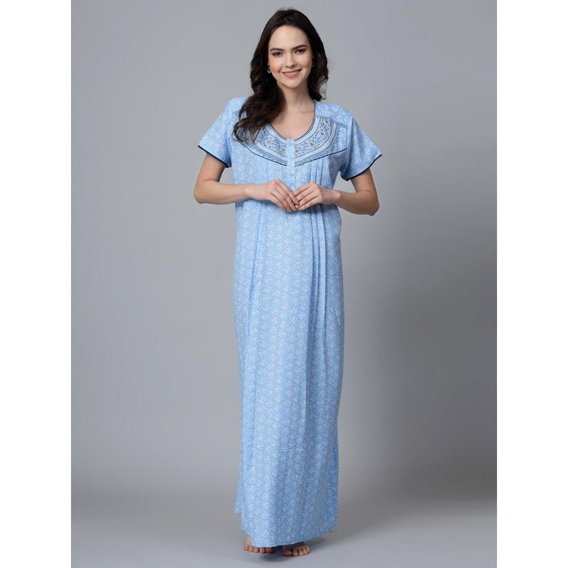 Sweet Dreams Floral Pattern Womens Short Sleeves Regular Length Nighty Blue (XL)