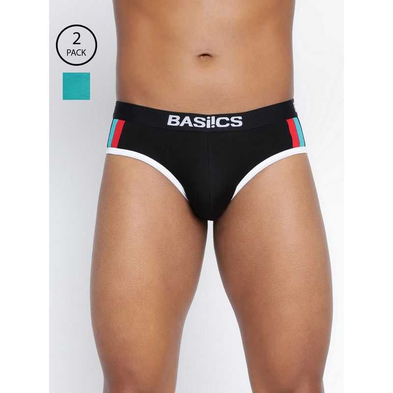 BASIICS by La Intimo Men Multi Color Cotton Double Stripe Classic Brief (Pack of 2) (2XL)