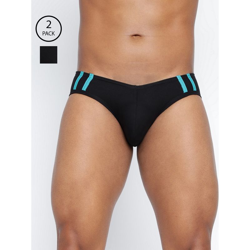 BASIICS by La Intimo Men Black Cotton Striped And Solid Fashion Brief (Pack of 2) (XL)