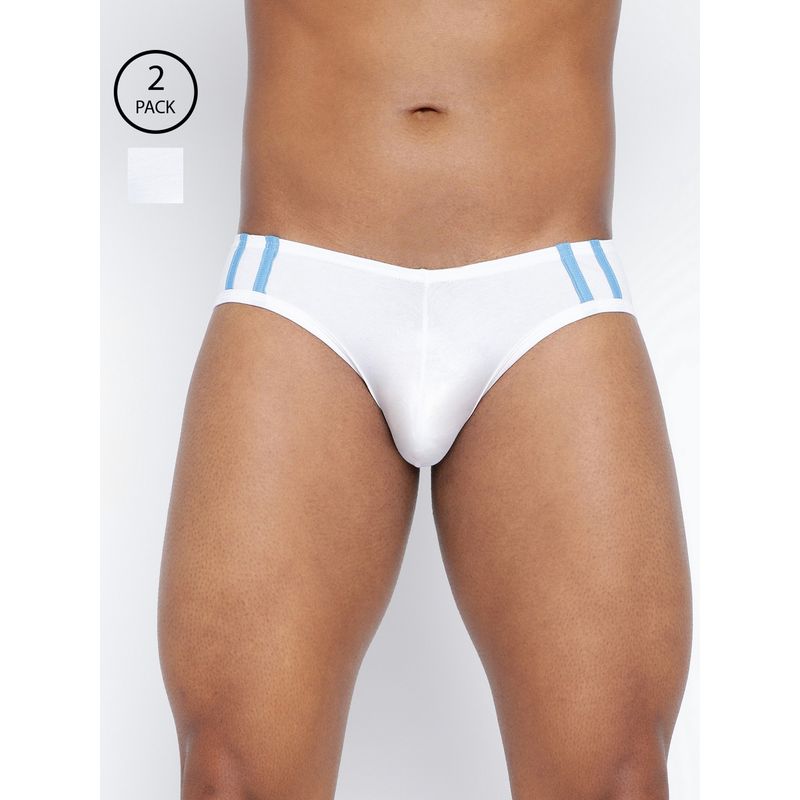 BASIICS by La Intimo Men White Cotton Striped And Solid Fashion Brief (Pack of 2) (L)