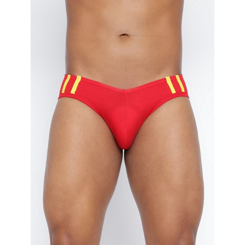 BASIICS by La Intimo Men Red Cotton Striped And Solid Fashion Brief (L)