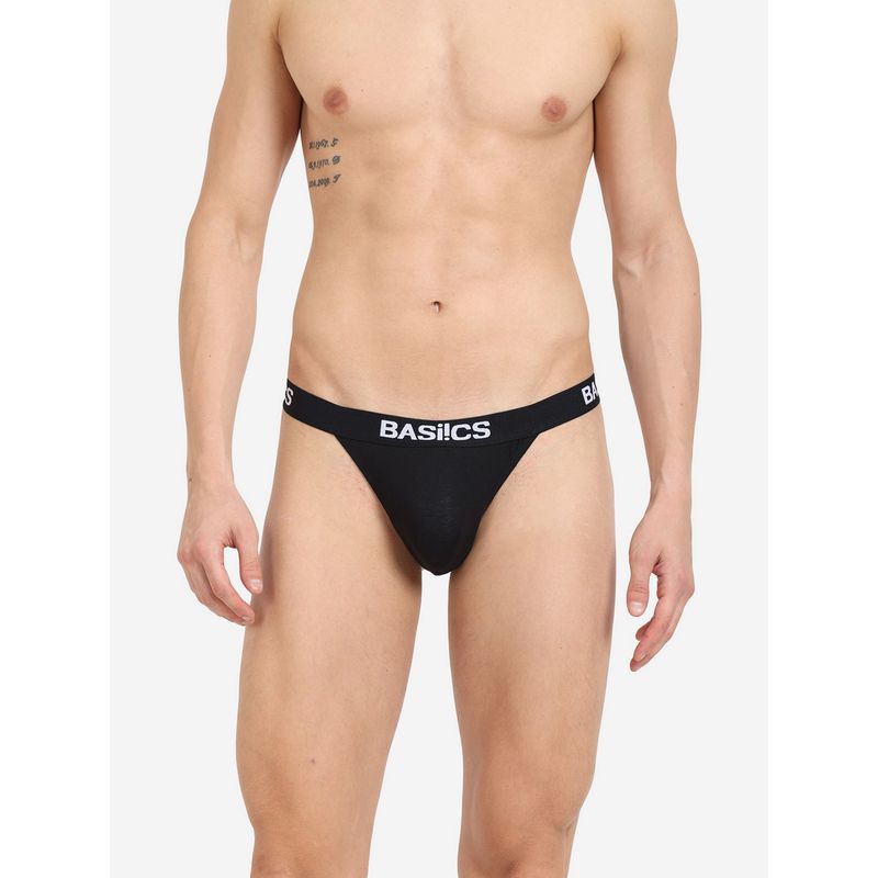 BASIICS by La Intimo Men Black Cotton Prime Thong Brief (M)