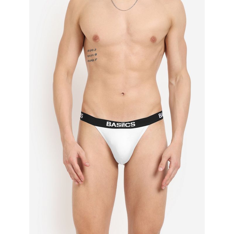 BASIICS by La Intimo Men White Cotton Prime Thong Brief (2XL)