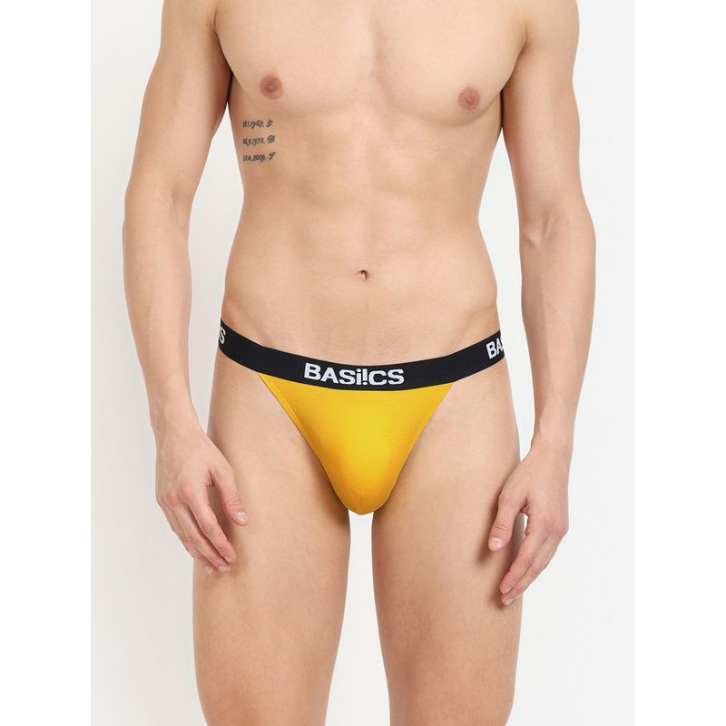 BASIICS by La Intimo Men Yellow Cotton Prime Thong Brief (M)