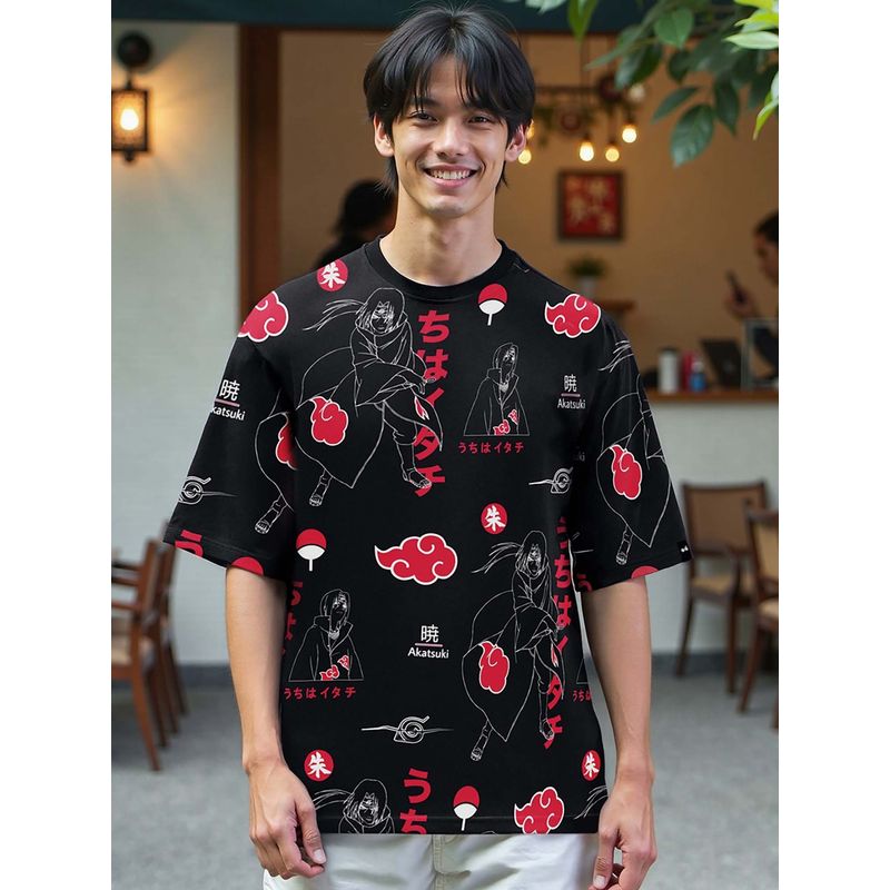 Bewakoof Men's Black Naruto All Over Printed Oversized T-shirt (M)