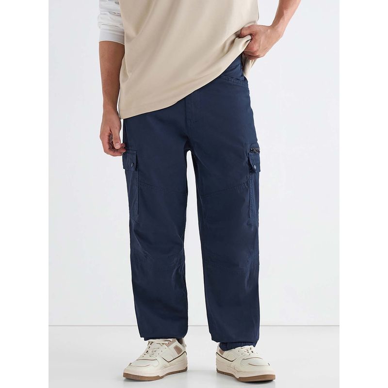 Bewakoof Men's Navy Blue Tapered Fit Cargo Pants (28)