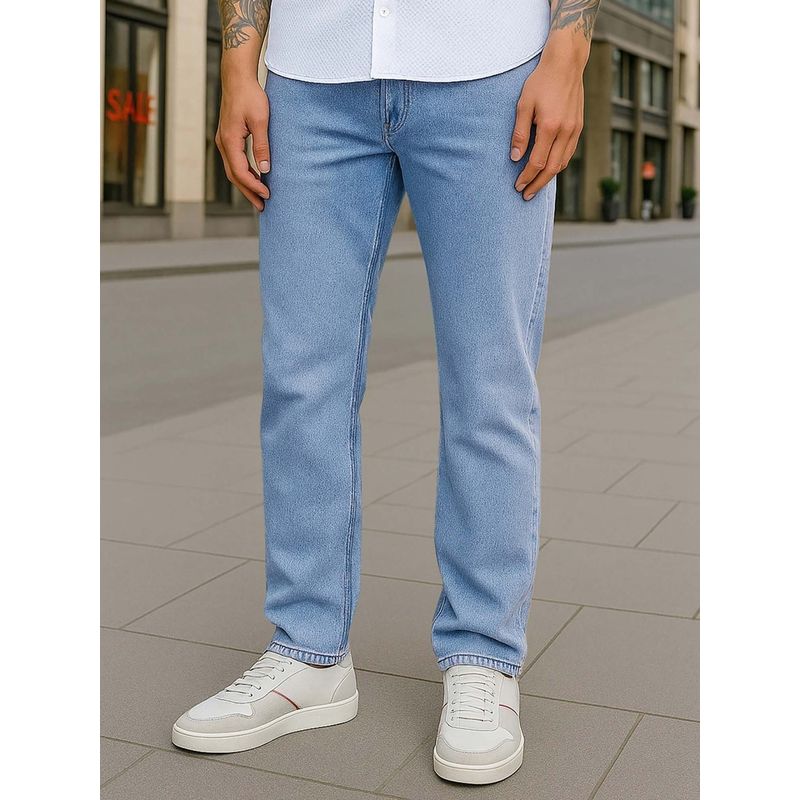 Bewakoof Men's Light Blue Washed Slim Straight Fit Stretchable Mid-Rise Jeans (32)
