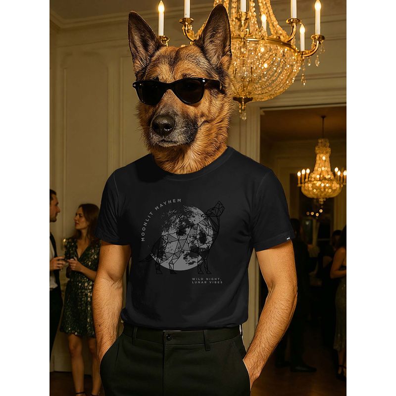 Party Animal by Bewakoof Men's Black Moon Lit Graphic Printed T-shirt (M)