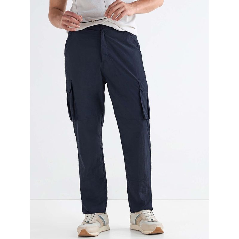 Bewakoof Men's Navy Blue Cargo Nylon Parachute Pants (32)