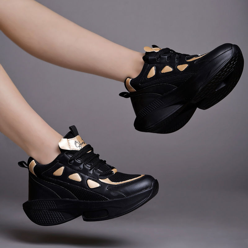 Shoetopia Daily Wear Casual Black Sneakers for Women (EURO 40)