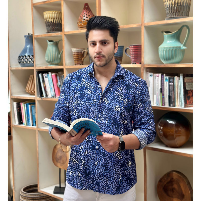 GRITSTONES Men Blue Floral Rayon Shirt (XL)