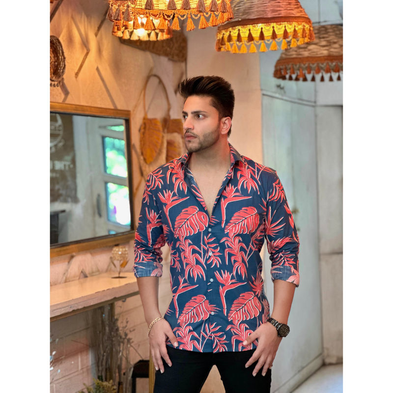 GRITSTONES Men Blue Floral Printed Shirt (L)