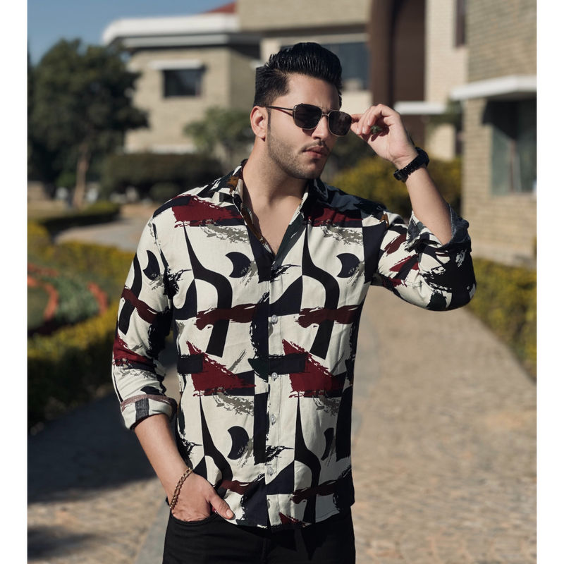 GRITSTONES Men Multi-Color Full Sleeve Rayon Shirt (L)