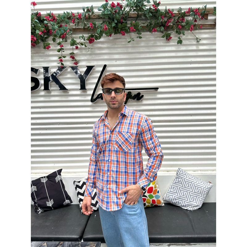 GRITSTONES Men Multi-Color Classic Check Casual Shirt (L)