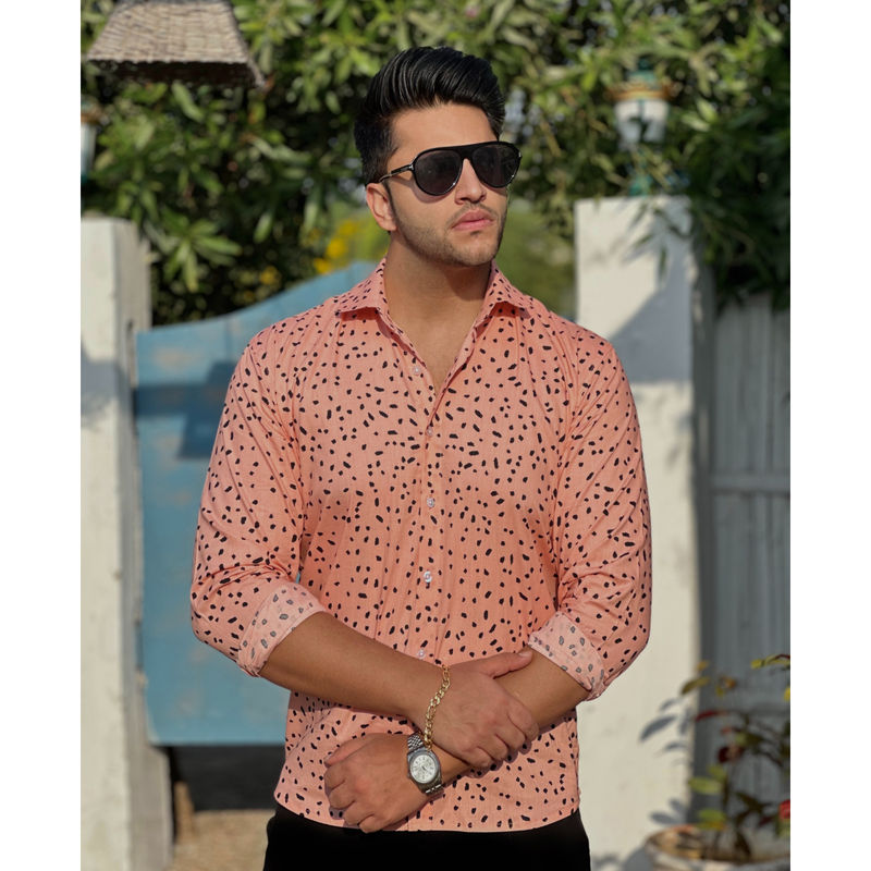 GRITSTONES Men Peach Leapord Printed Shirt (L)
