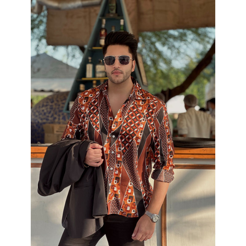 GRITSTONES Men Multi-Color Printed Rayon Shirt (S)