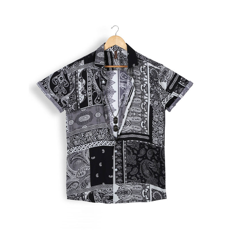 GRITSTONES Men Black Jack Print Rayon Shirt (L)