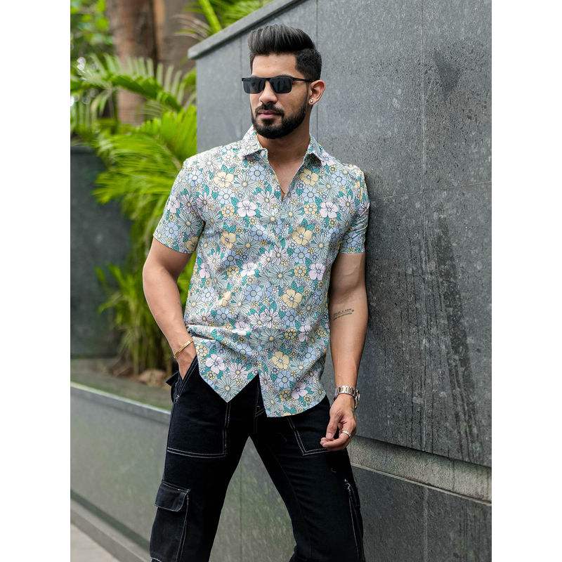 GRITSTONES Men Multi-Color Half Sleeve Floral Shirt (XL)