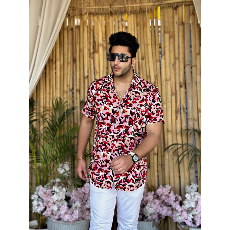 GRITSTONES Men Multi-Color Half Sleeve Printed Rayon Shirt (L)