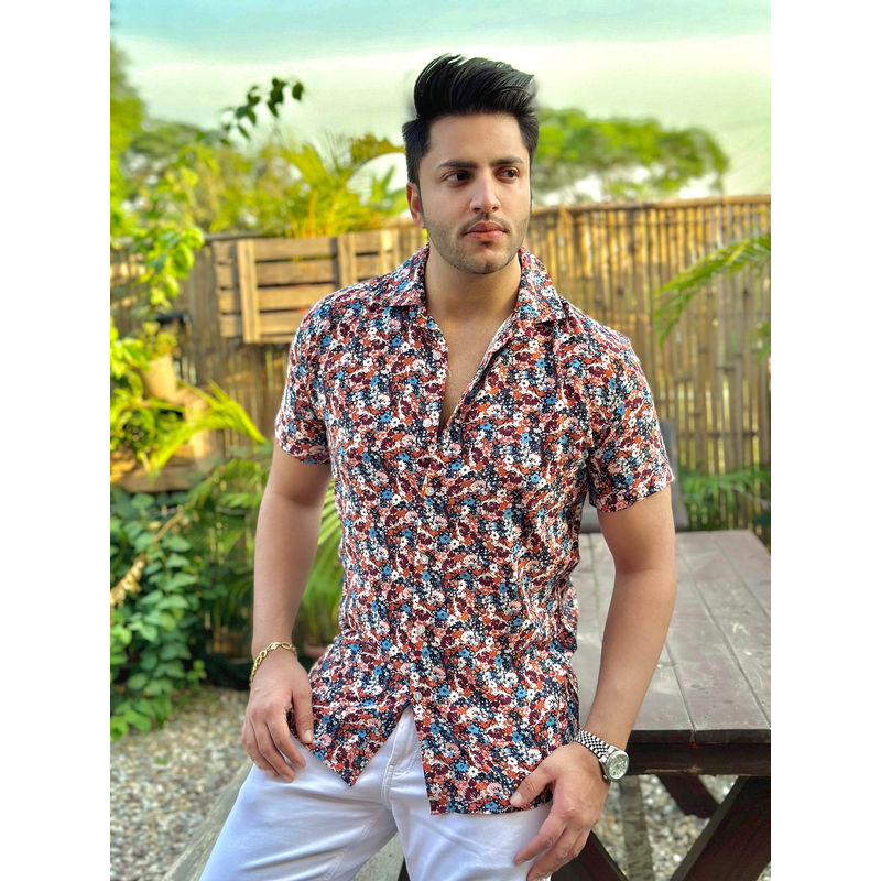 GRITSTONES Men Multi-Color Half Sleeve Floral Print Shirt (L)