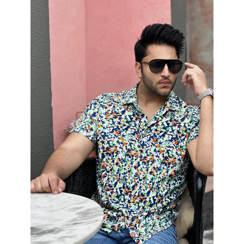 GRITSTONES Men Multi-Color Floral Printed Rayon Shirt (S)