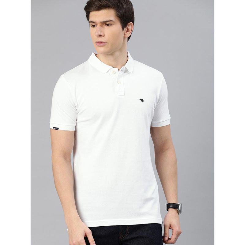 THE BEAR HOUSE Men Solid White Polo (2XL)