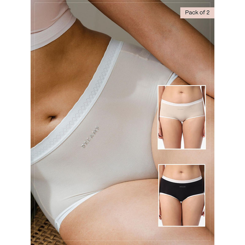 INTIMATE QUEEN Lacy Corn Bae Ultra Soft PH Balancing Boyshorts (Black Beige) (Pack of 2) (XS)