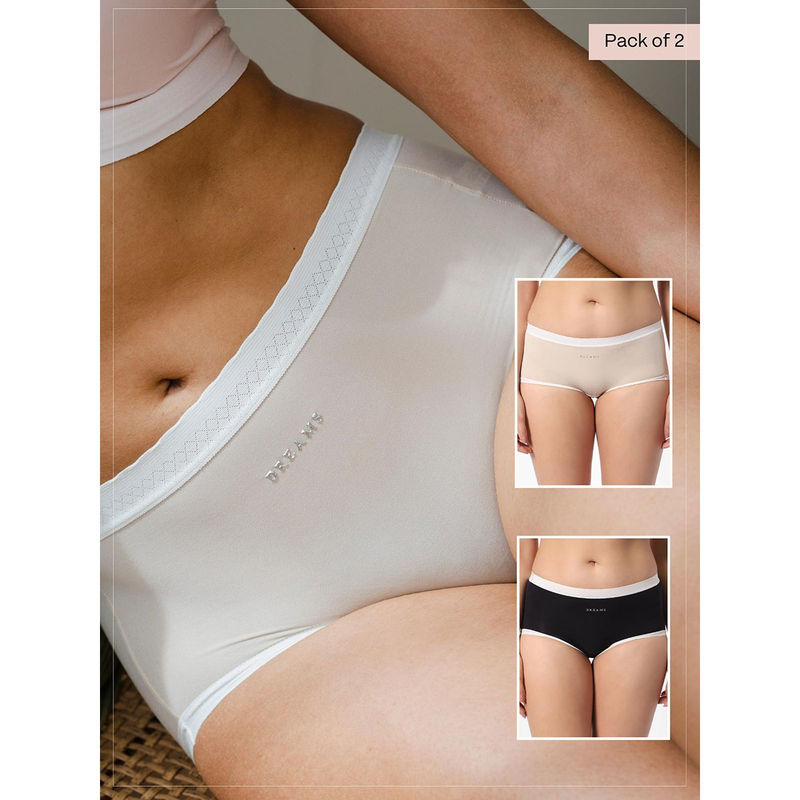 INTIMATE QUEEN Lacy Corn Bae Ultra Soft PH Balancing Boyshorts (Black Beige) (Pack of 2) (M)