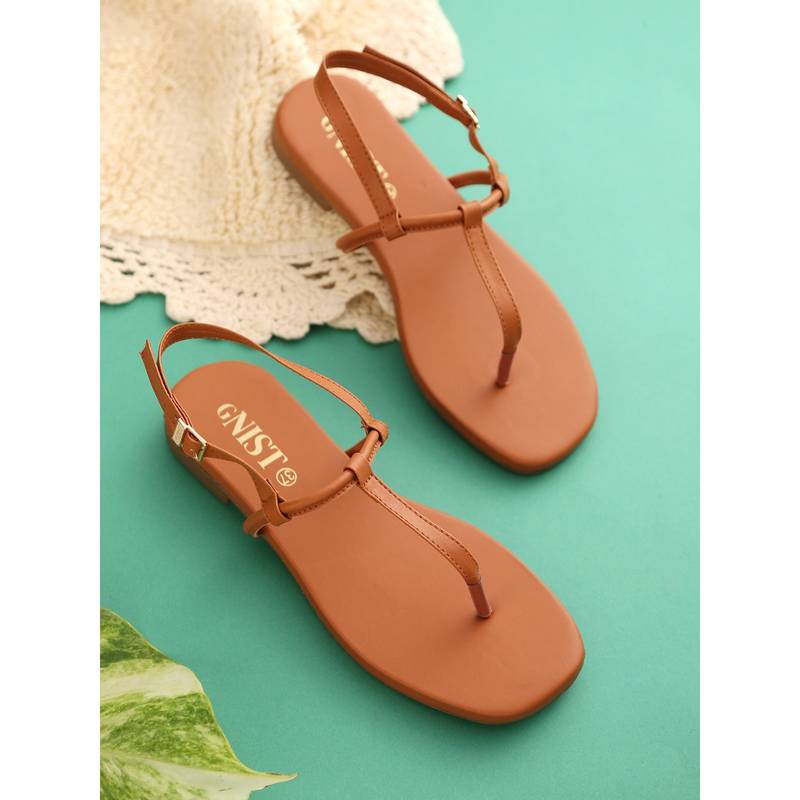 GNIST Tan Office Plain Flat Sandal (EURO 36)