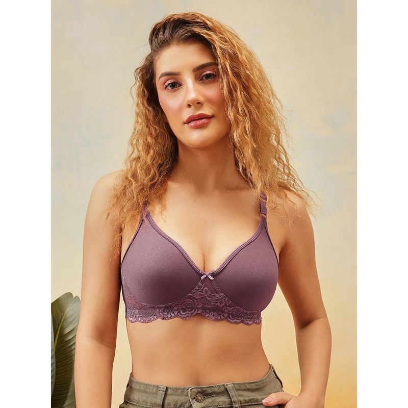Clovia Cotton Non-Padded Non-Wired Full Coverage Spacer Cup T-Shirt Bra Purple (34B)