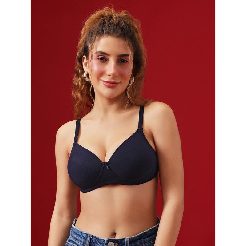 Clovia Cotton Padded Non-Wired Full Coverage T-Shirt Bra Navy Blue (32B)